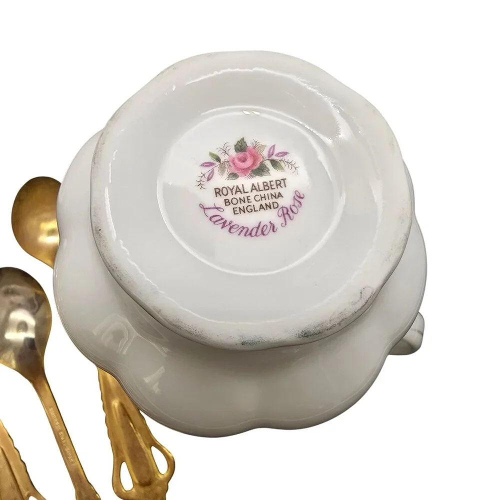 Vintage Royal Albert Tea Set Floral Lavender Rose Gold-Plated Spoons VL4021